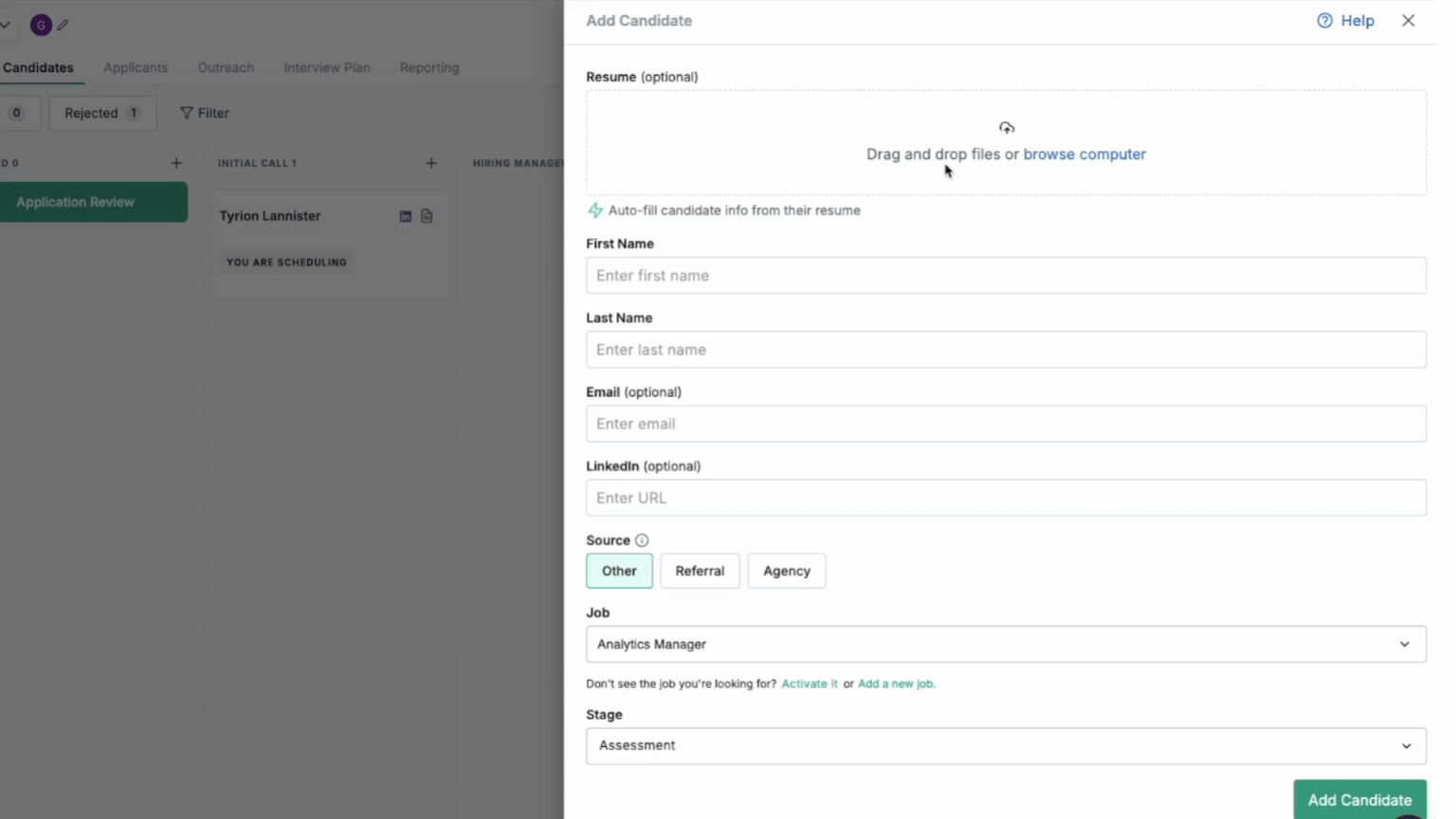 Add candidates with resume
