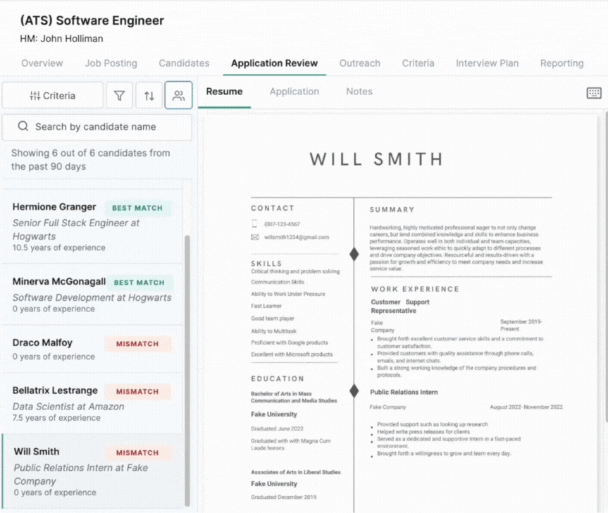 Bulk Reject Applicants